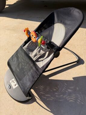 Baby Bouncer Seat with Colorful Toy Bar - Black and Gray